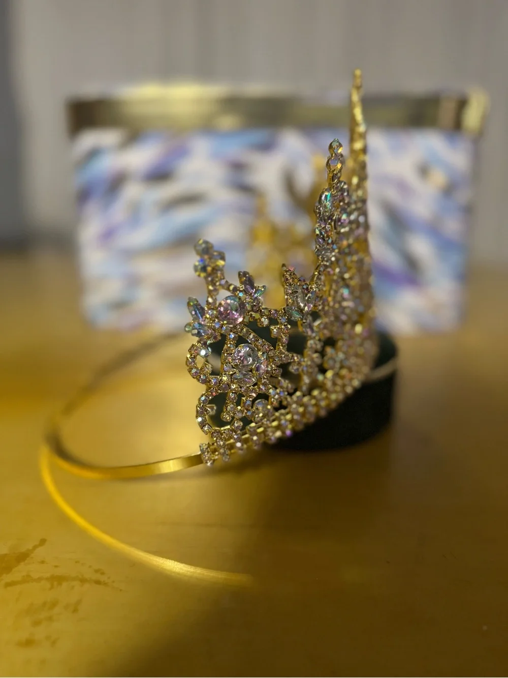 Gold pageant crown with pink cancer ribbon customization